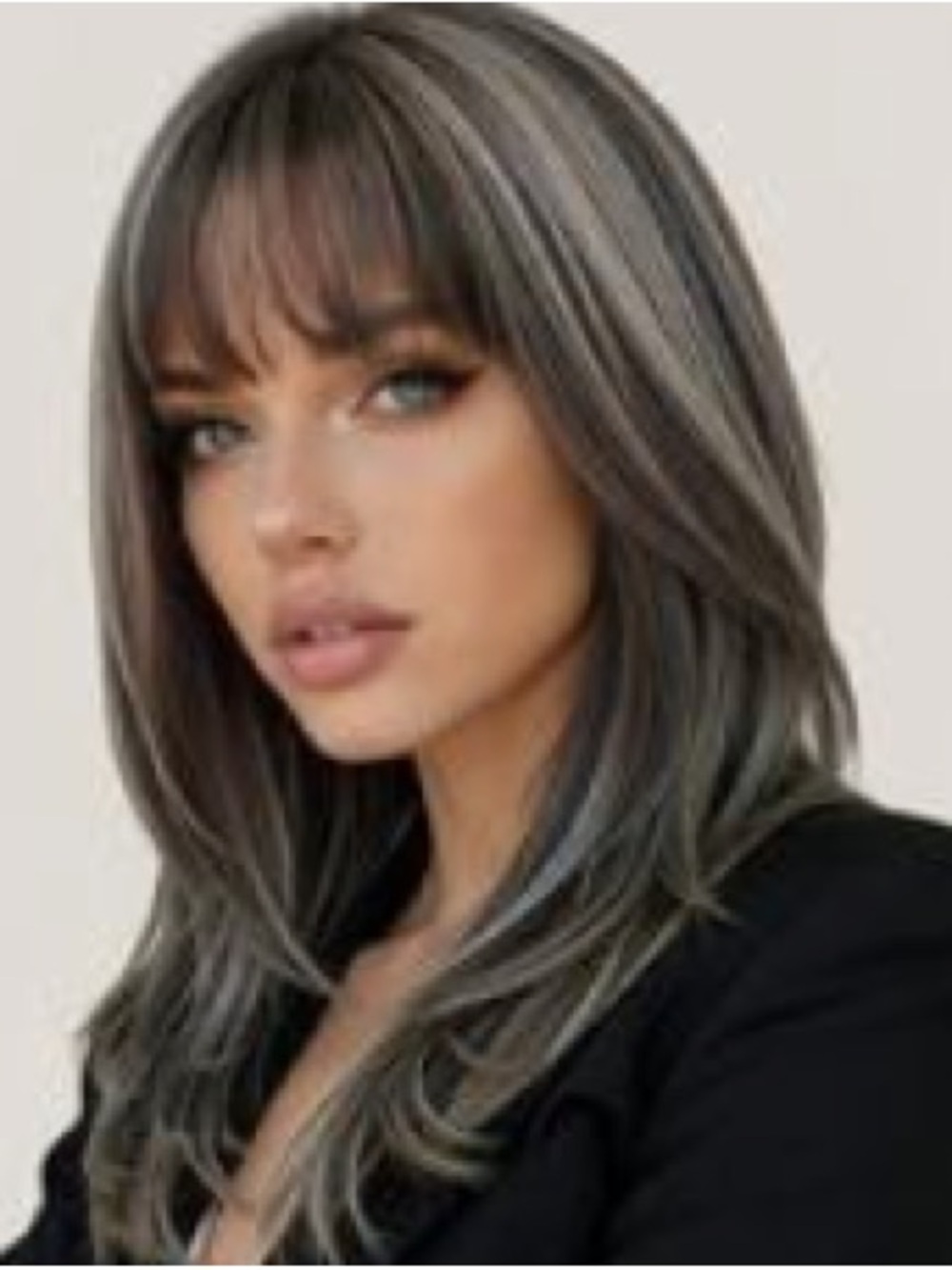 Synthetic Layered Wig with Bangs in Ash Gray never worn. Too dark for me